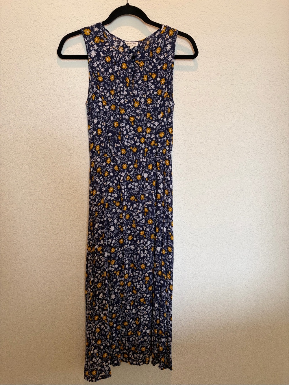 Maison Jules Navy Floral Button-Front Dress with Yellow Daisies